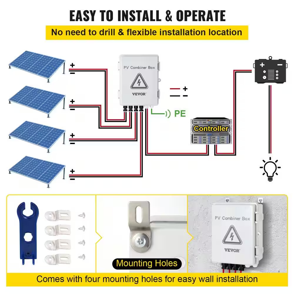 4 String 15 Amp Solar PV Combiner Box ABS Case Wih IP65 Weather Protection for S