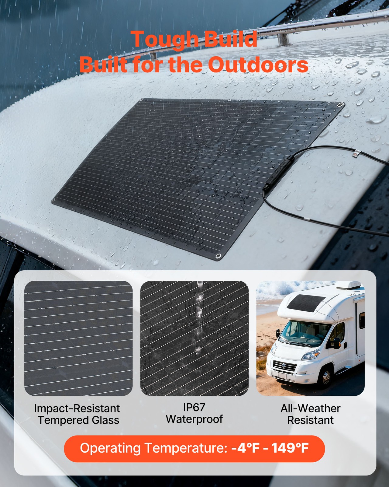 VEVOR Flexible Solar Panel 100W Bendable Monocrystalline Solar Off-Grid Charger