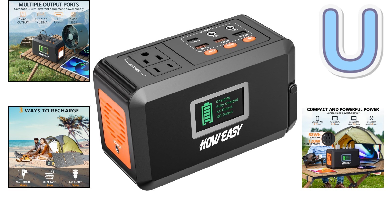 Portable 88Wh Power Station: Peak 120W for Reliable Outdoor Lighting & Power