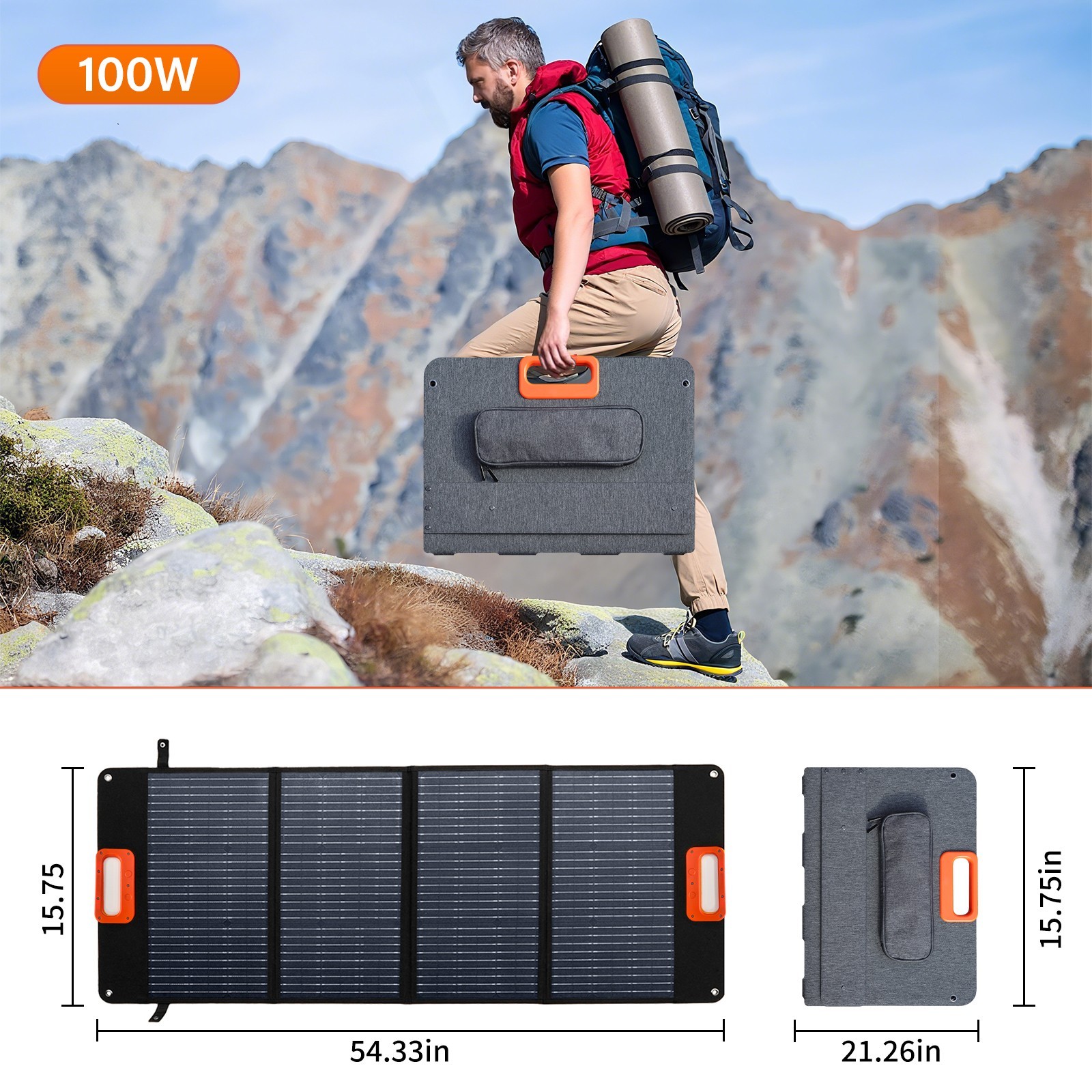 100W Solar Charger Portable 4-fold Solar Panel with Kickstand for Power Station