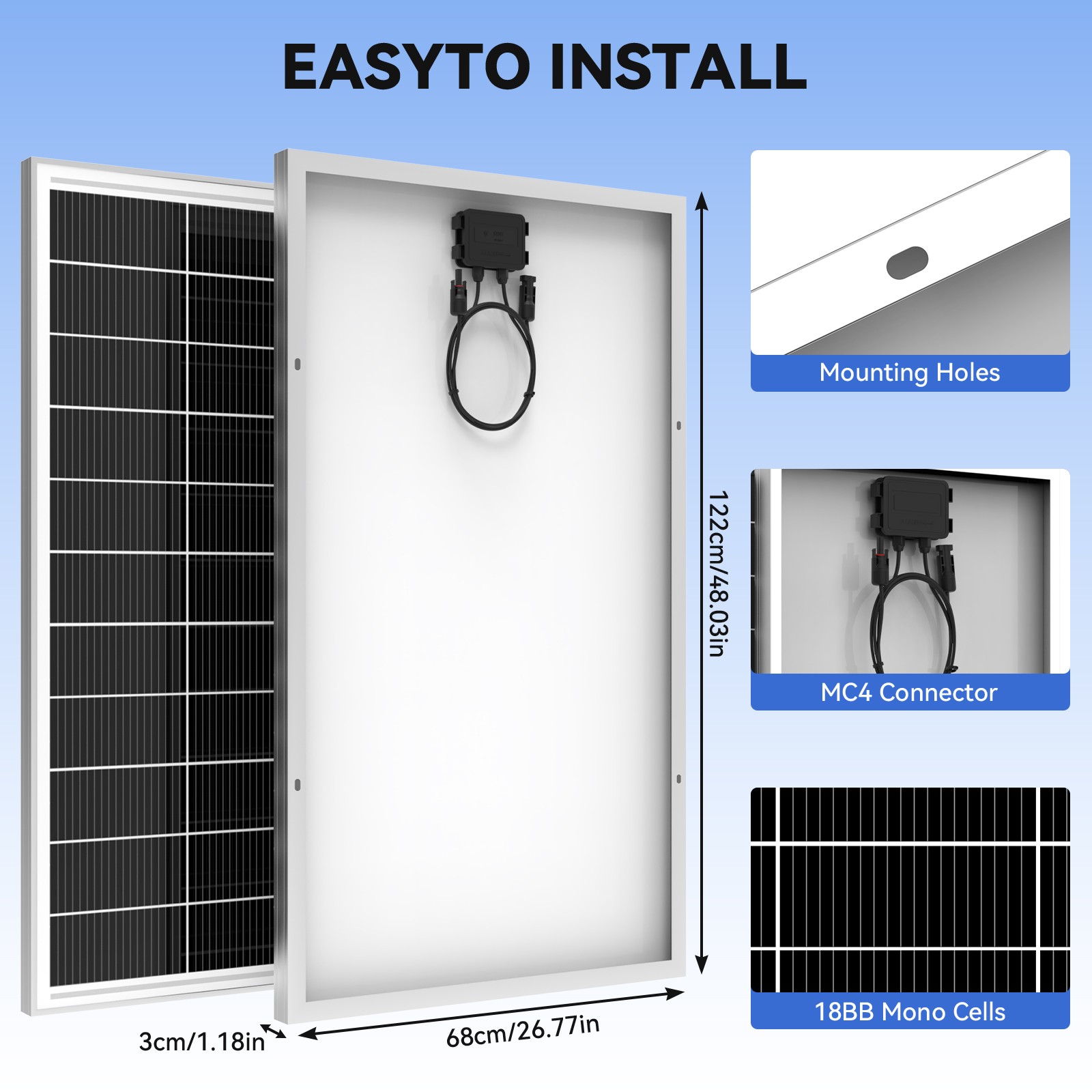 200W 400W 600W 800W Solar Panel Battery Charger 18BB N-Type RV Home Off-Grid PV