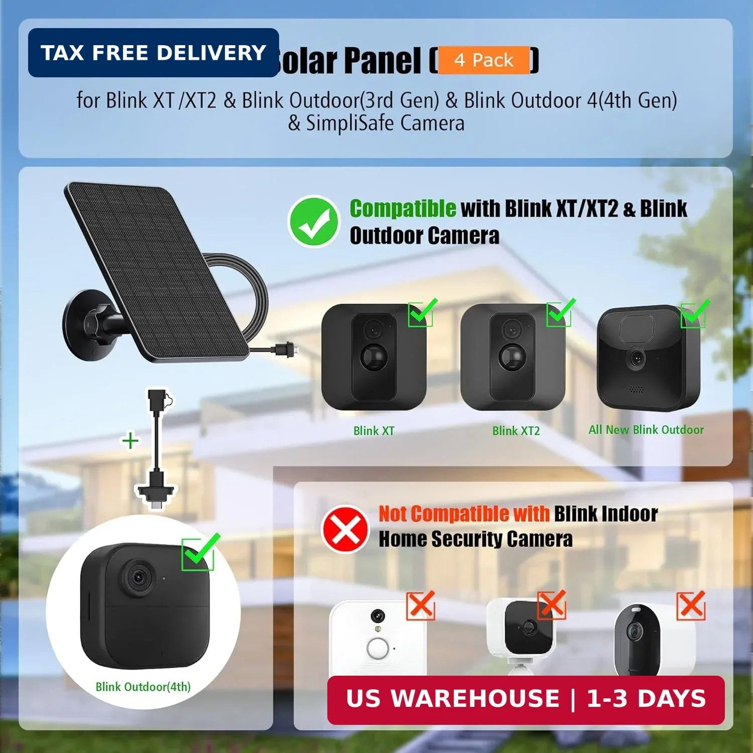 Rhorawill 4 Pack Solar Panel for Blink Outdoor 2K+/4(4th Gen)/Outdoor(3rd Gen) X