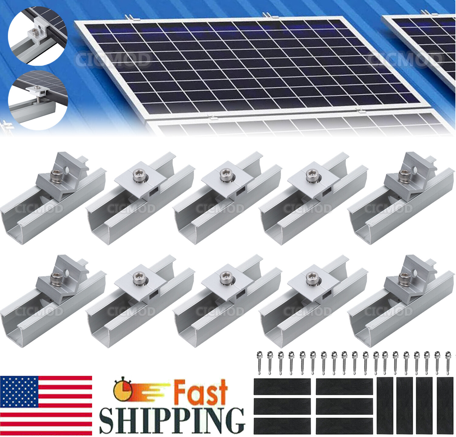 For 1-4pcs Solar Panel Mounting Brackets Rails Roof Mount Universal Kit System