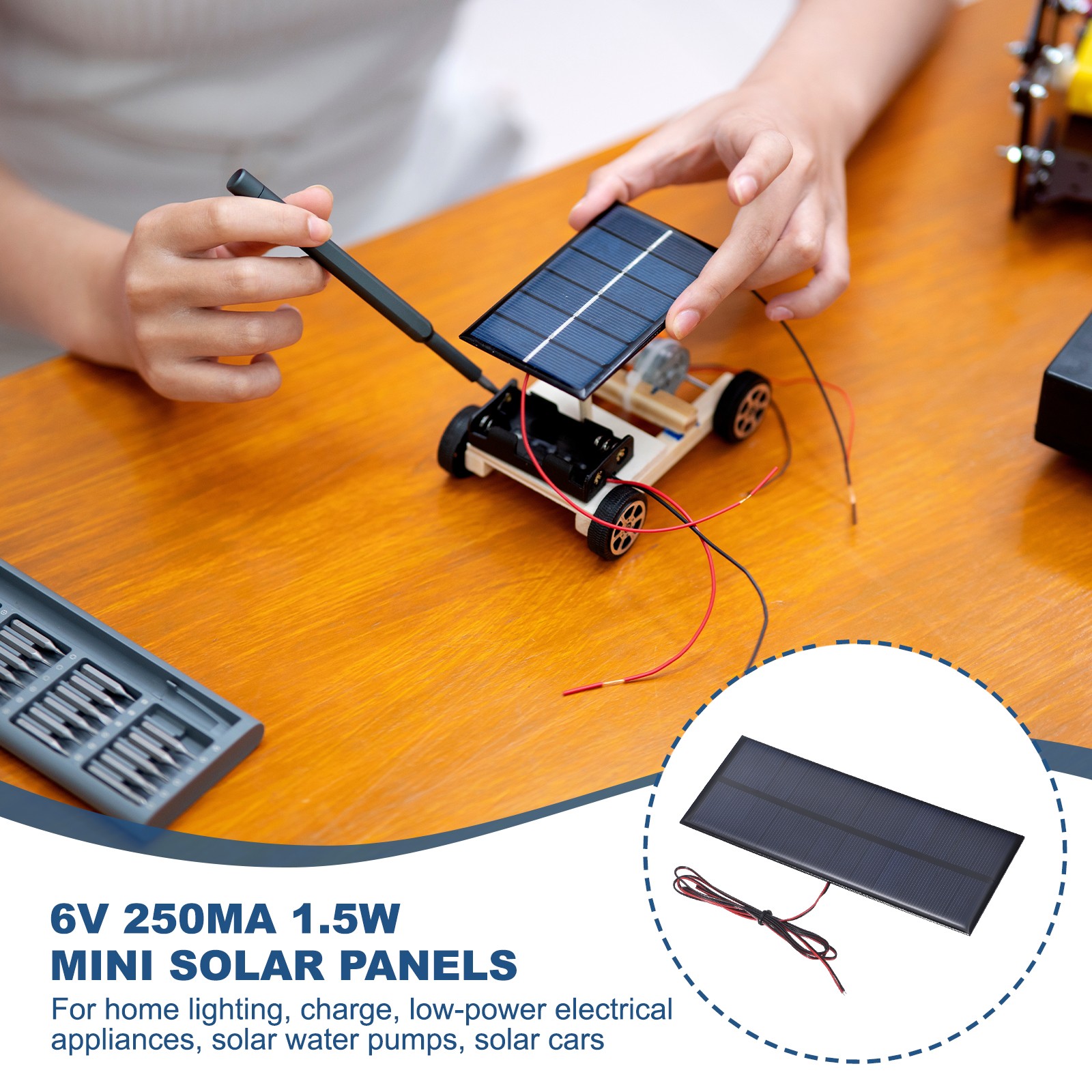 6V 1.5W 250mA Mini Solar Panels with Cable, 165 x 65mm