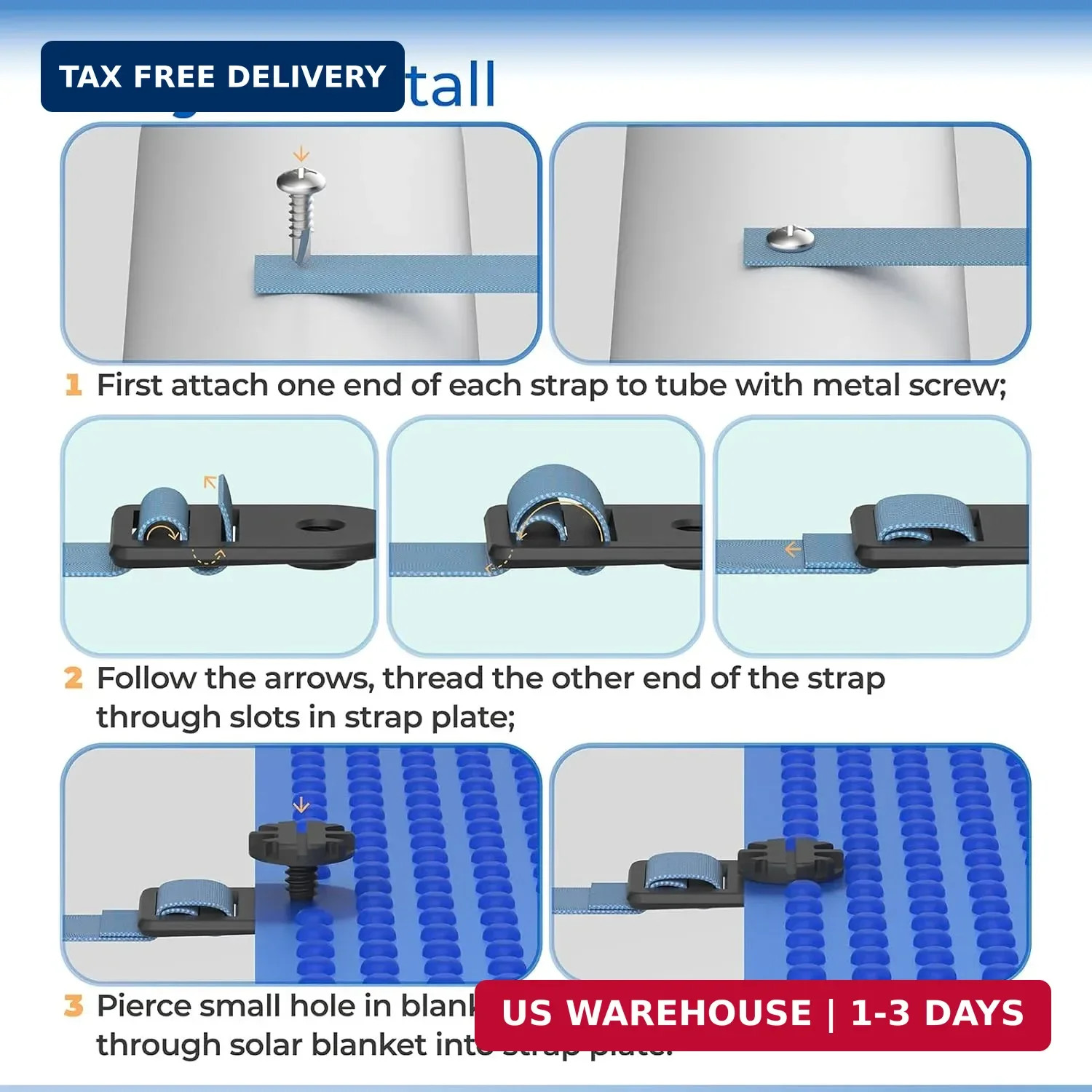 ANTOBLE Tube and Solar Cover Fastening Kit, FGHDWFASPK Pool Solar Cover Straps C
