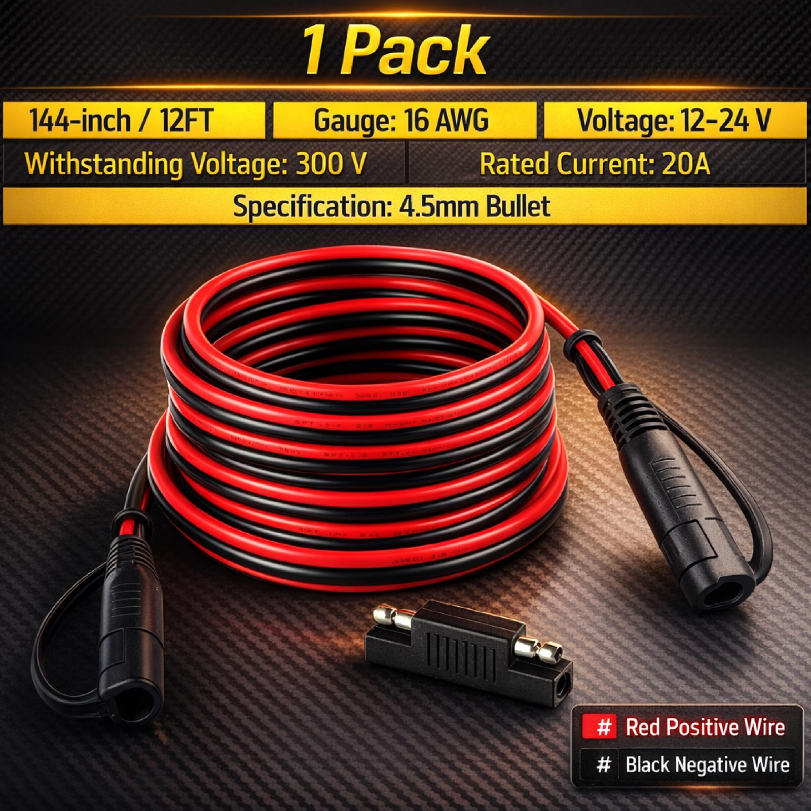 Bates SAE to SAE Extension Cable, 12 FT, 16 AWG, SAE 2Pin Quick Connect Disco…