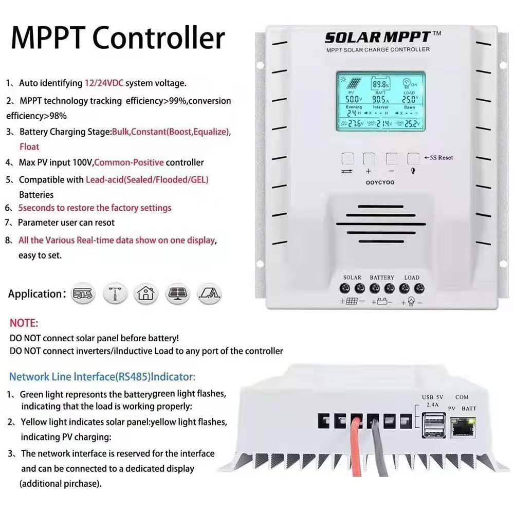 60A MPPT Solar Charge Controller Regulator 12V 24V Lead Acid Lifepo4 Lithium R5