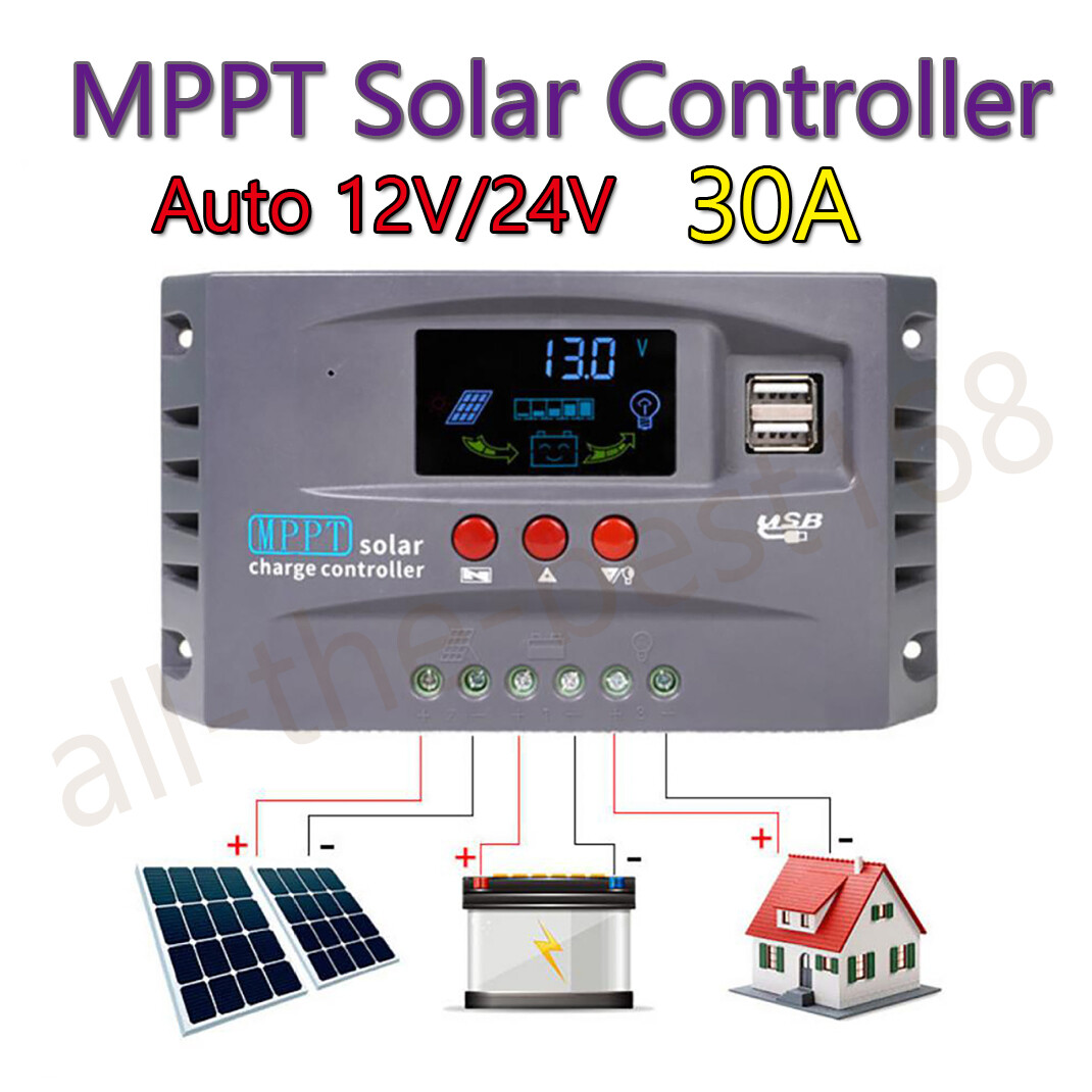 LCD Display MPPT Solar Panel Regulator Charger Controller 12V/24V 30A/50A/100A