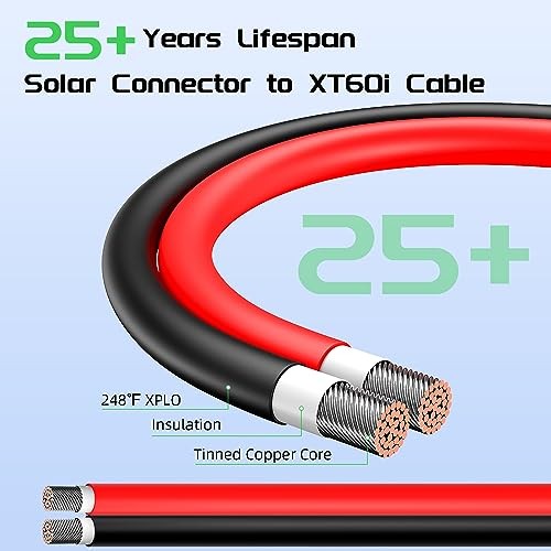 10AWG XT60i Connector Cable, 10 Gauge 25FT Solar to 1PCS 10AWG 25FT Black&Red