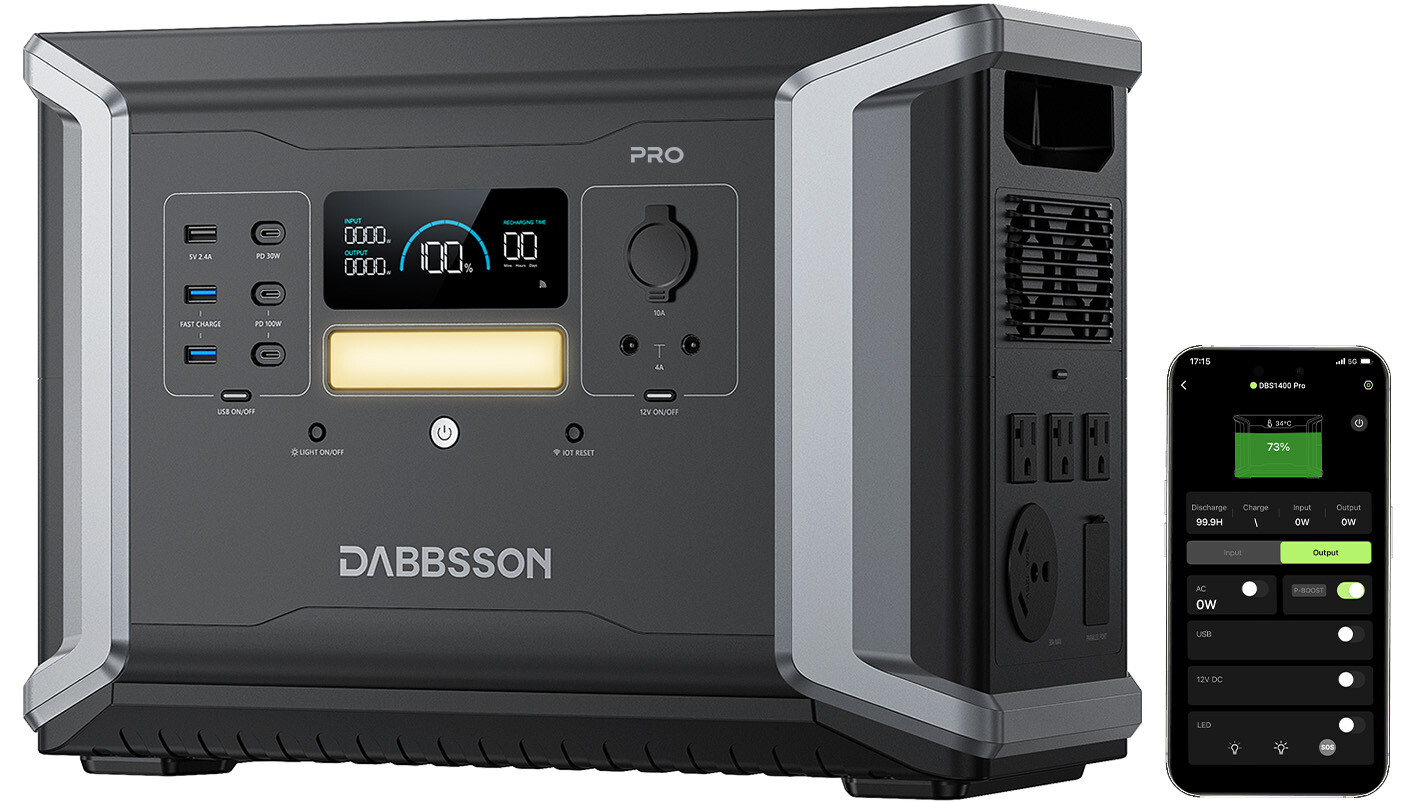 Dabbsson 1382Wh Power Station 2400W Solar Generator w/210W Solar Panel Camping