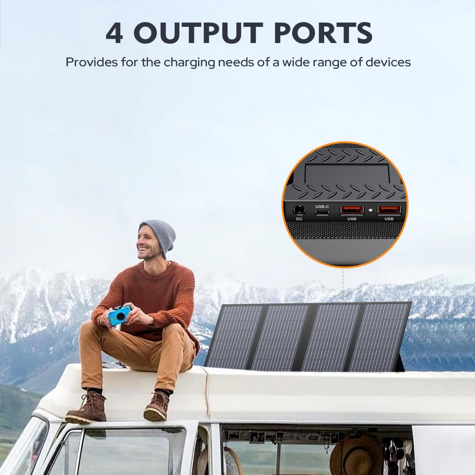 60W Foldable Solar Panel Charger – 18V DC Outlet for Portable Power Stations, QC