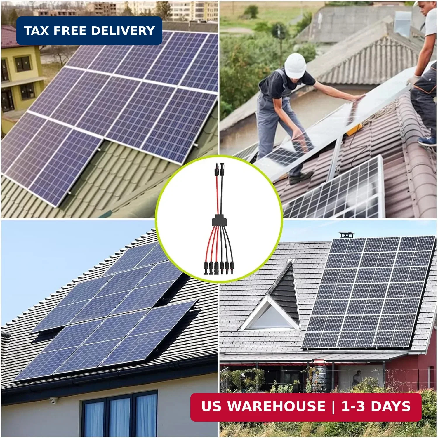 2 Pack Solar Connectors for 2 Solar Panels,Tool-Free Solar Cable Splitter, IP68
