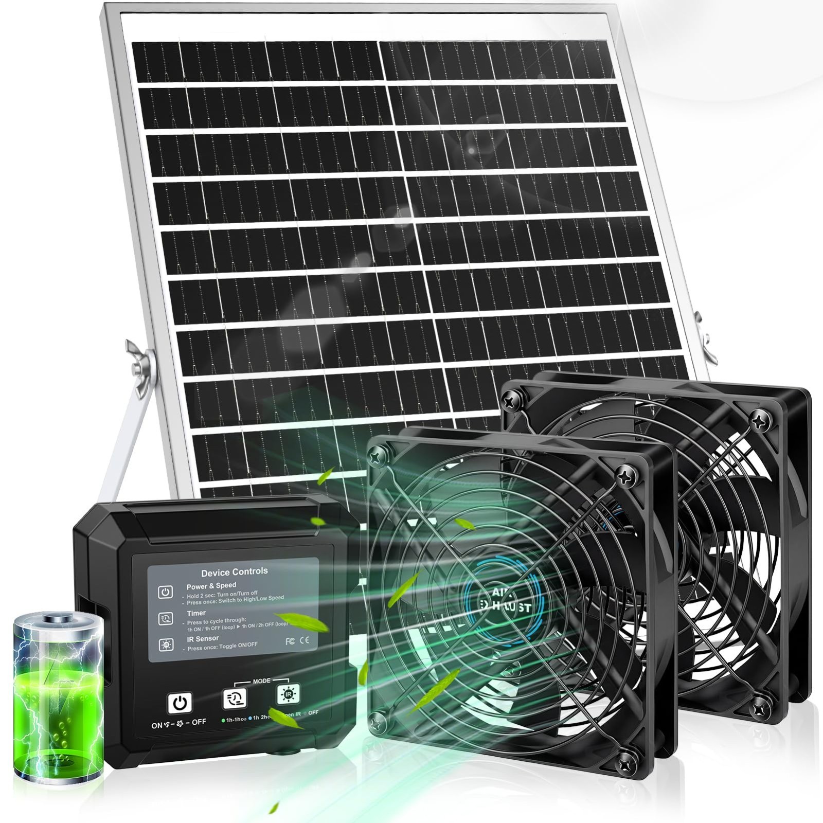 Solar-Powered Exhaust Fan for Chicken Coop & Greenhouse – 25W, 3 Modes, IP65 Wat