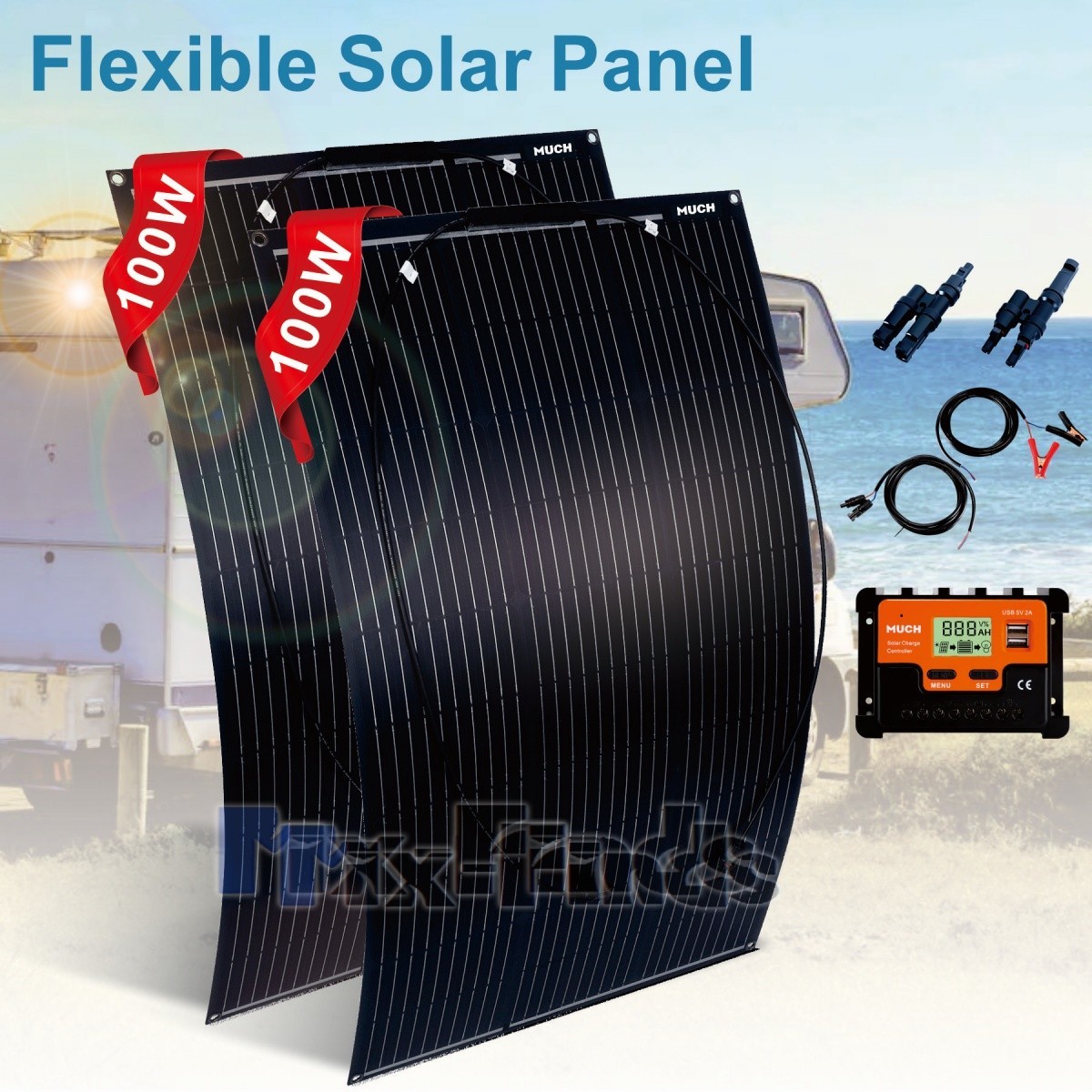200W Monocrystalline Flexible Solar Panel Portable PV for RV Camping Outdoor US