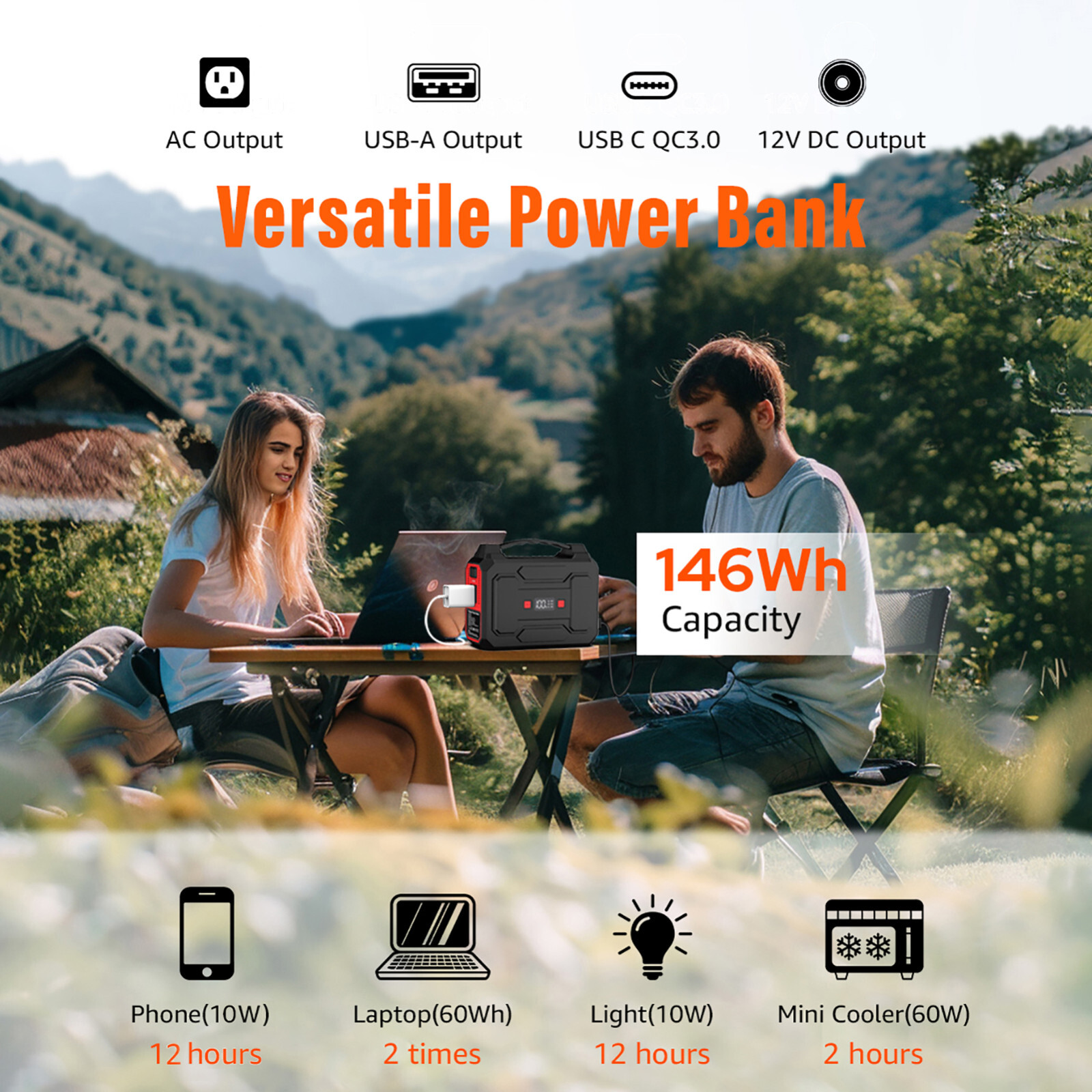 Portable Power Station 100W+40W Solar Panel Charger kit Camping Solar Generator