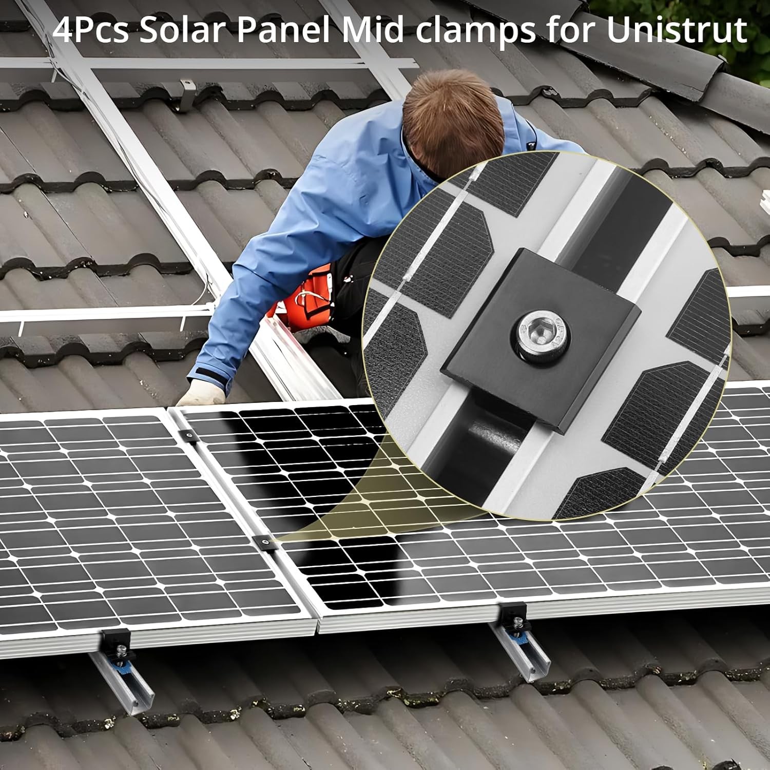 4pcs Solar Panel Mid Clamps Aluminum Mounting for Standard Unistrut