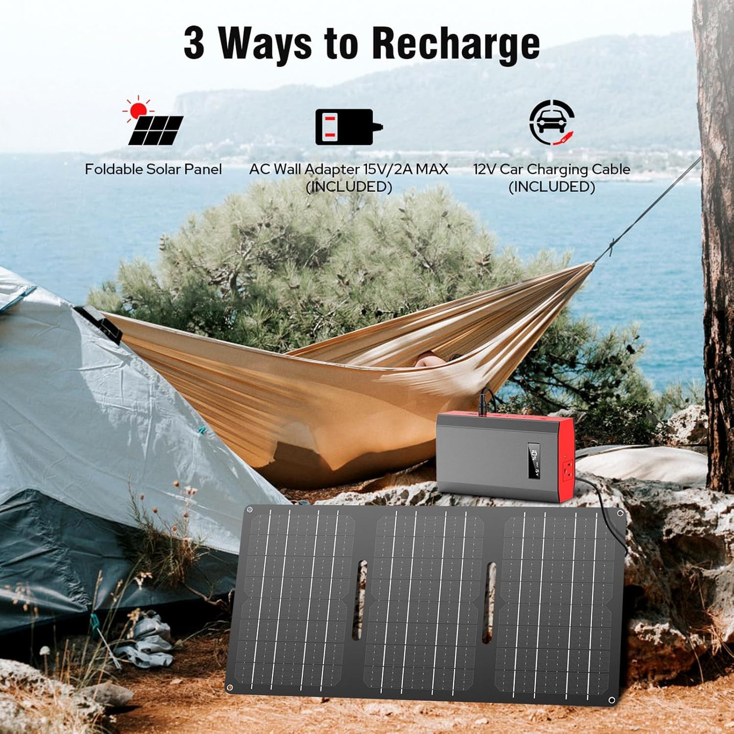 Portable Solar Generator 300W Power Station with Foldable 60W Solar Panel, Porta