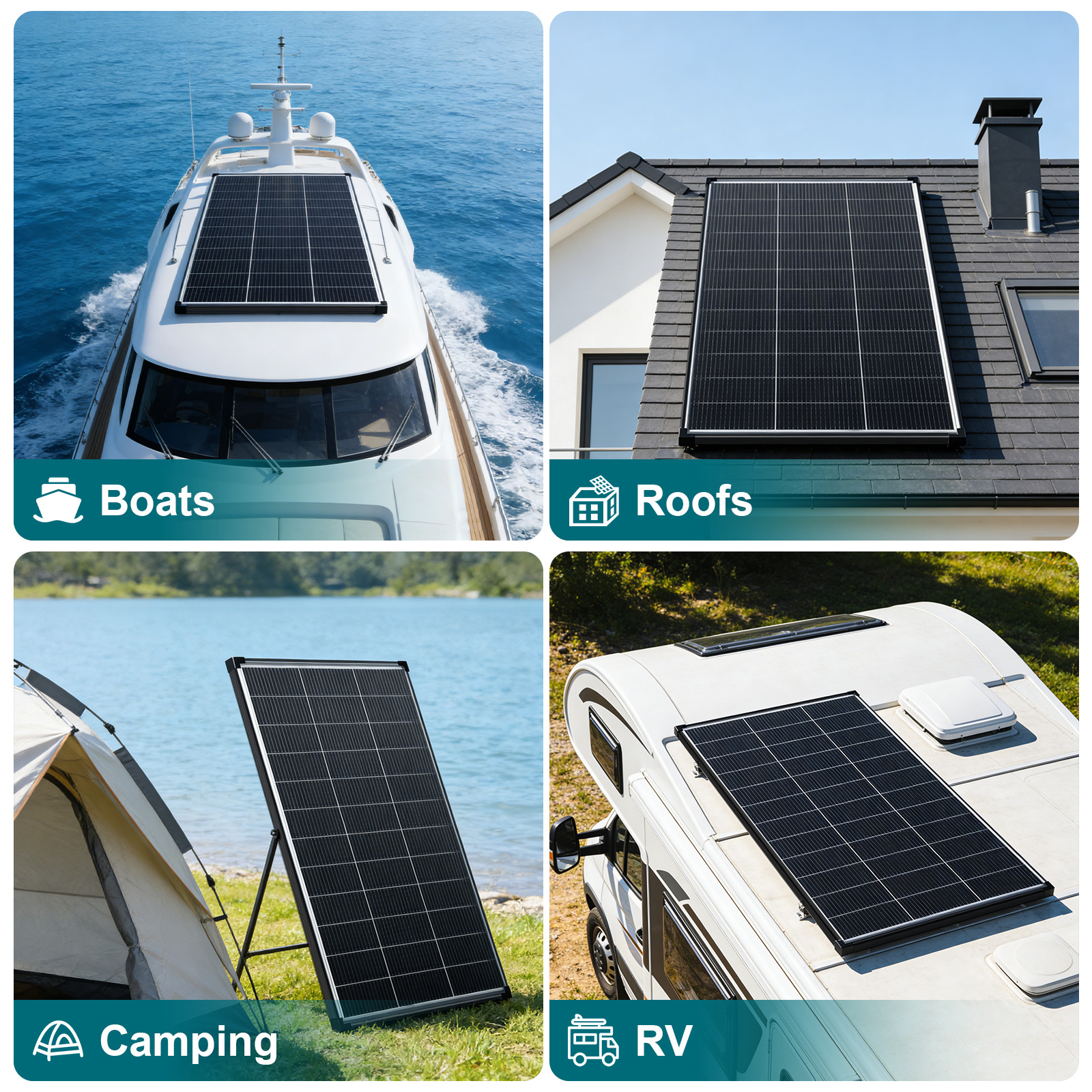 10Pack 200W N-Type Bifacial 18BB Solar Panel Mono Cell Off Grid Roof RV Home