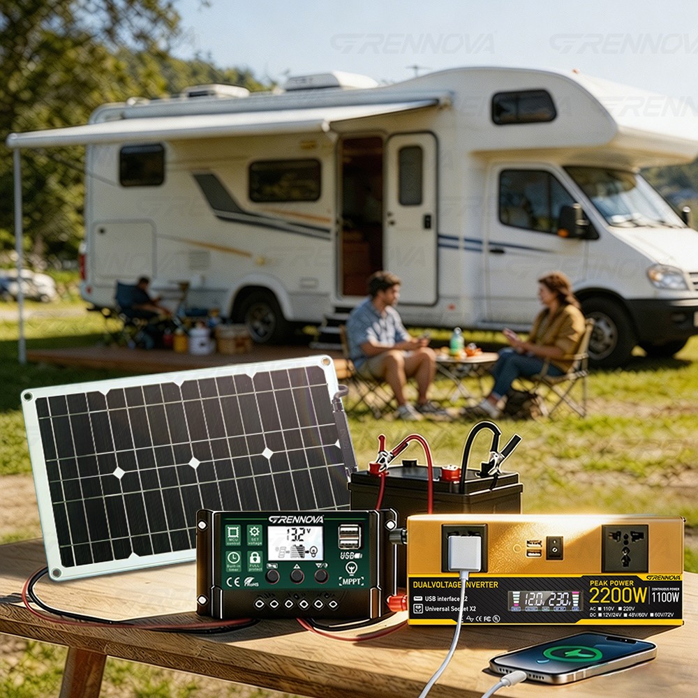 Grennova 2200W All-in-One Solar Starter Kit Mono 80W Panel 12V/24V To 110V/220V