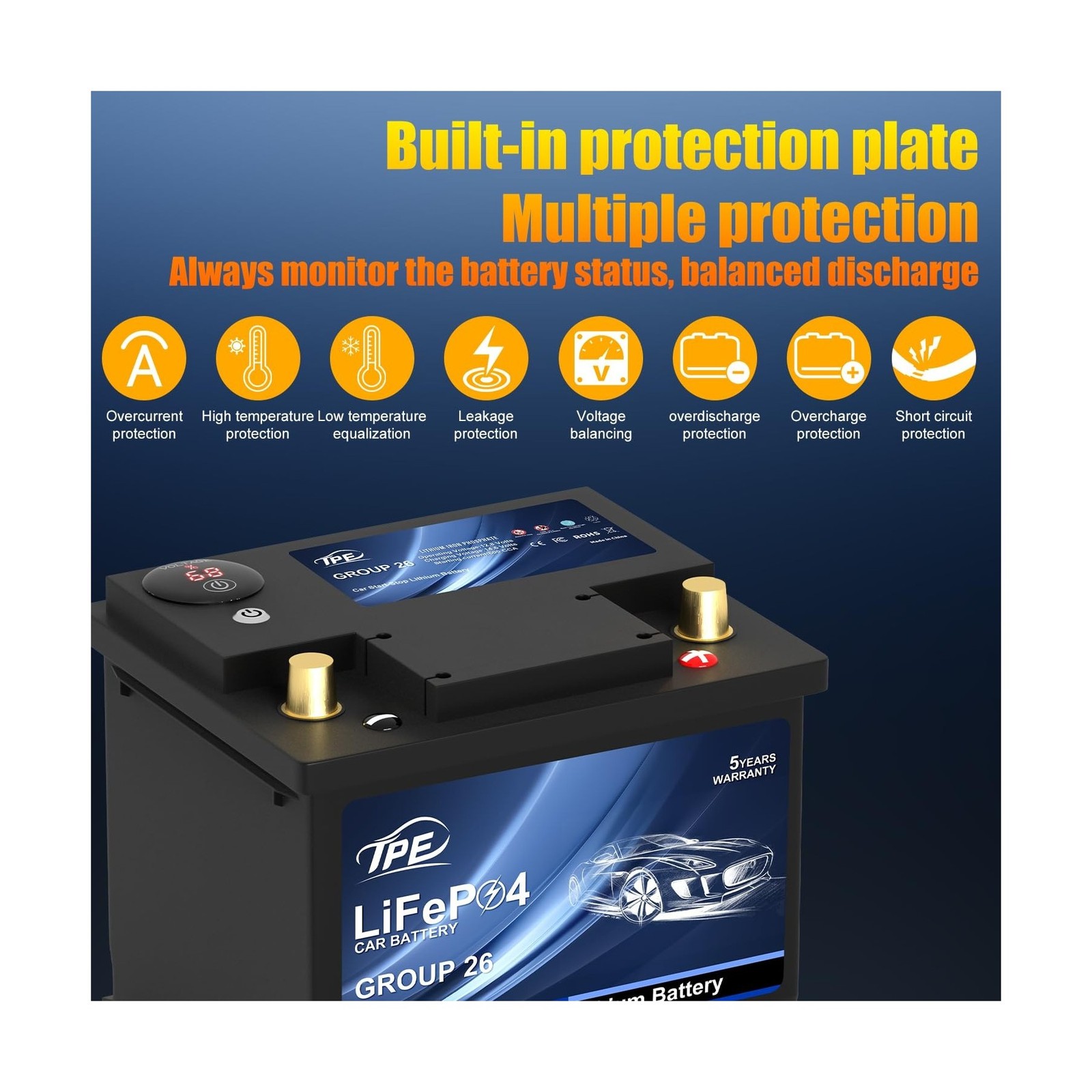 TPE Car Start Stop System BCI Group26 LiFePO4 Lithium-ion Battery 12.8V 800A …