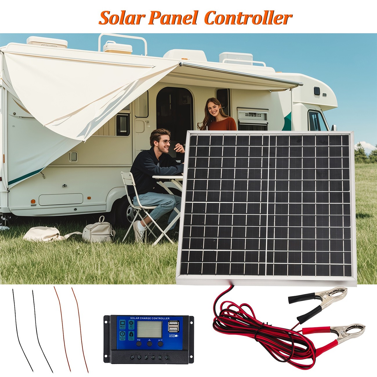 18V USB Solar Panel Kit, 100A Charging Controller for Car Boat RV