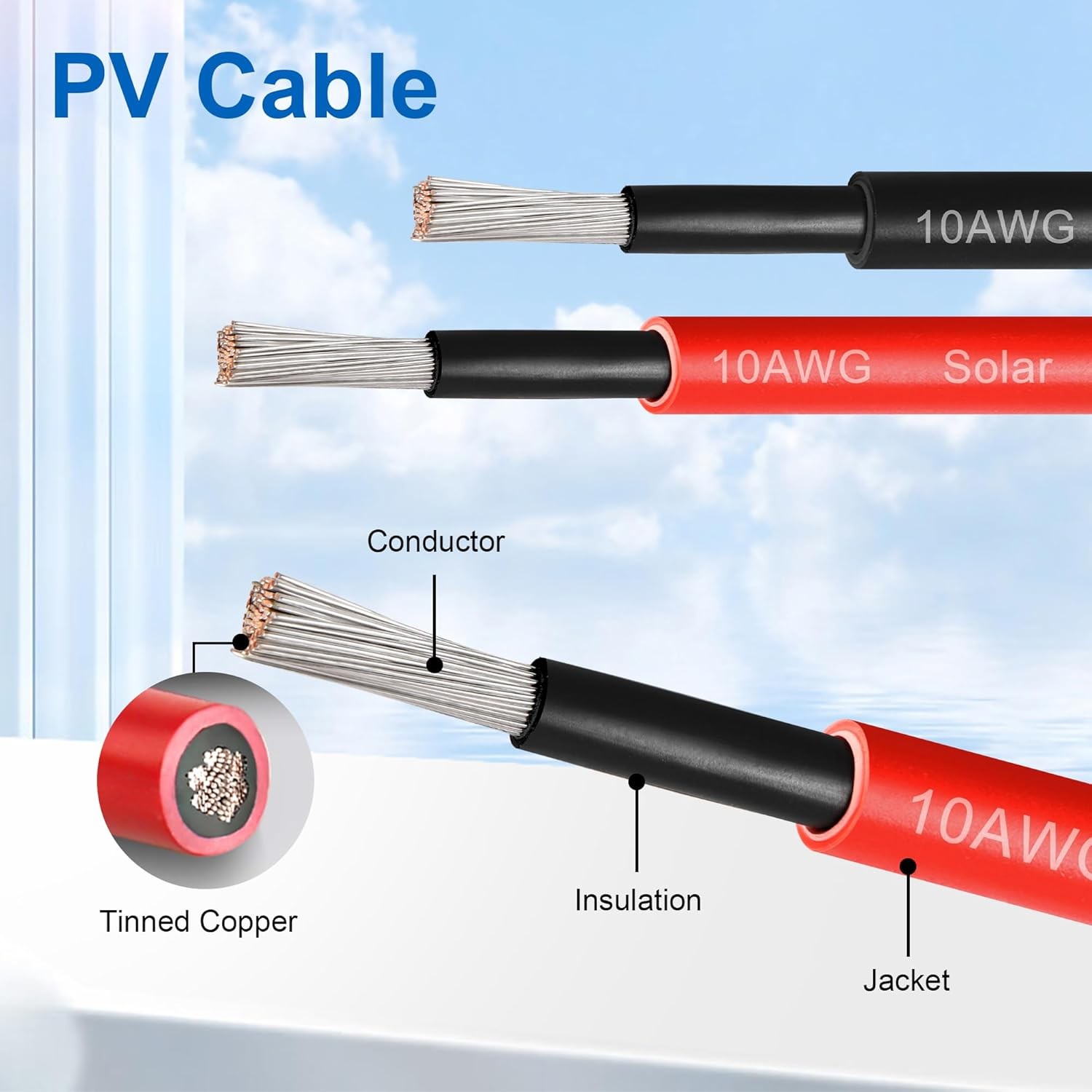 50 FT 10AWG Solar Panel Extension Cable,10 Gauge Extension Cord,5FT 10FT 20FT 30