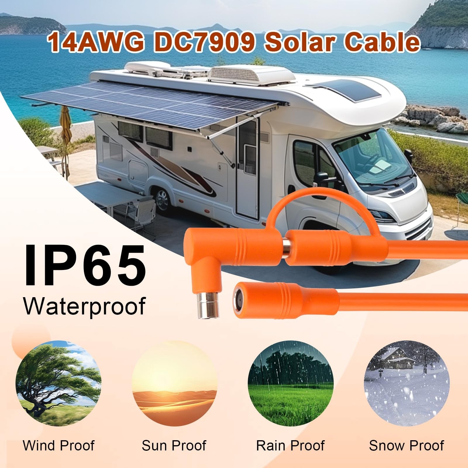 14AWG 100FT Solar Panel Extension Cable, DC7909 Female to Male with Adapter, Com