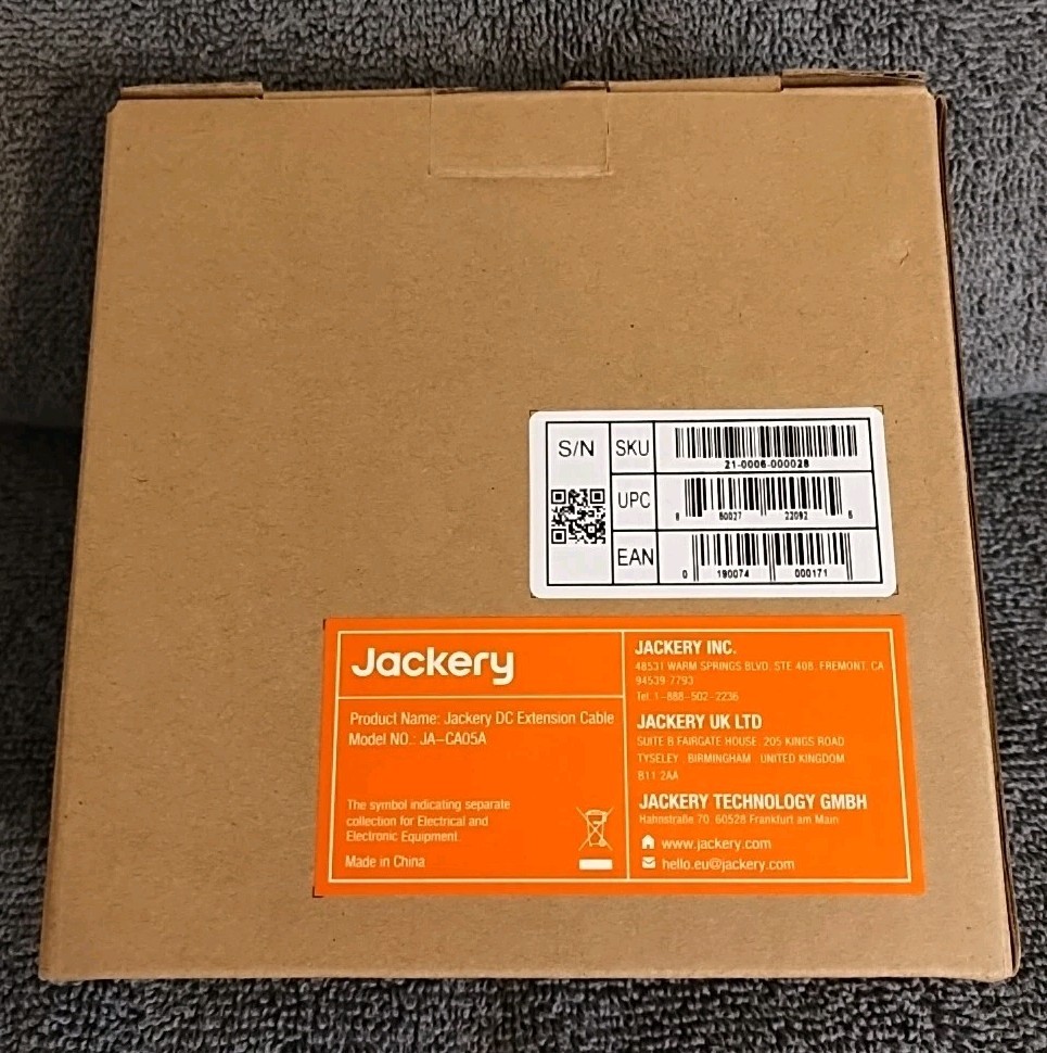 Jackery DC Extension Cable for Solar Panel. Model #JA-CA05A. New In Box.