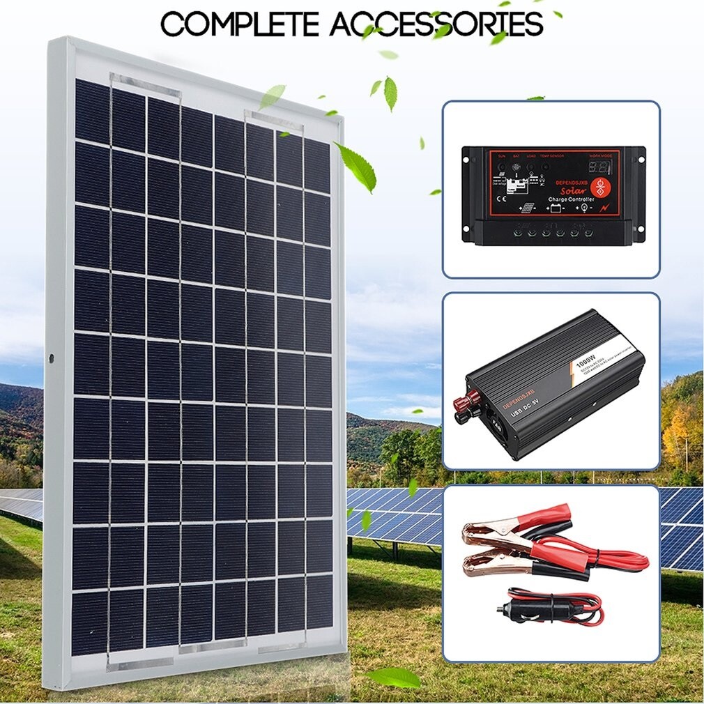 Kit Power Generation Battery Solar Panel Gifts System Charge Controller Inverter