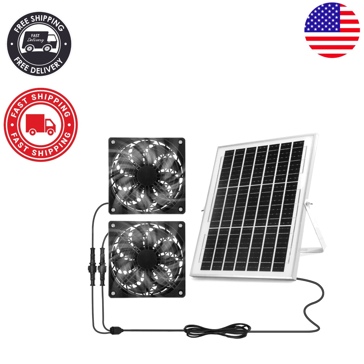 Versatile Solar Powered Dual Fan Kit for Outdoor Spaces – Easy to Install