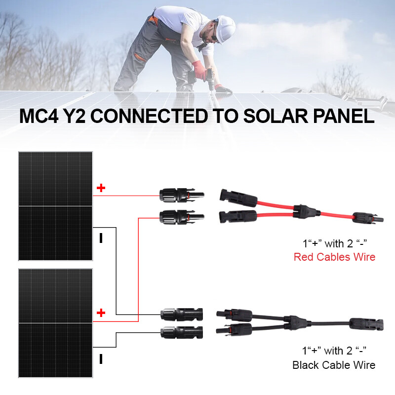 2 Pair Solar Connectors Y Branch Parallel PV Adapter Cable Wire Plug Connector