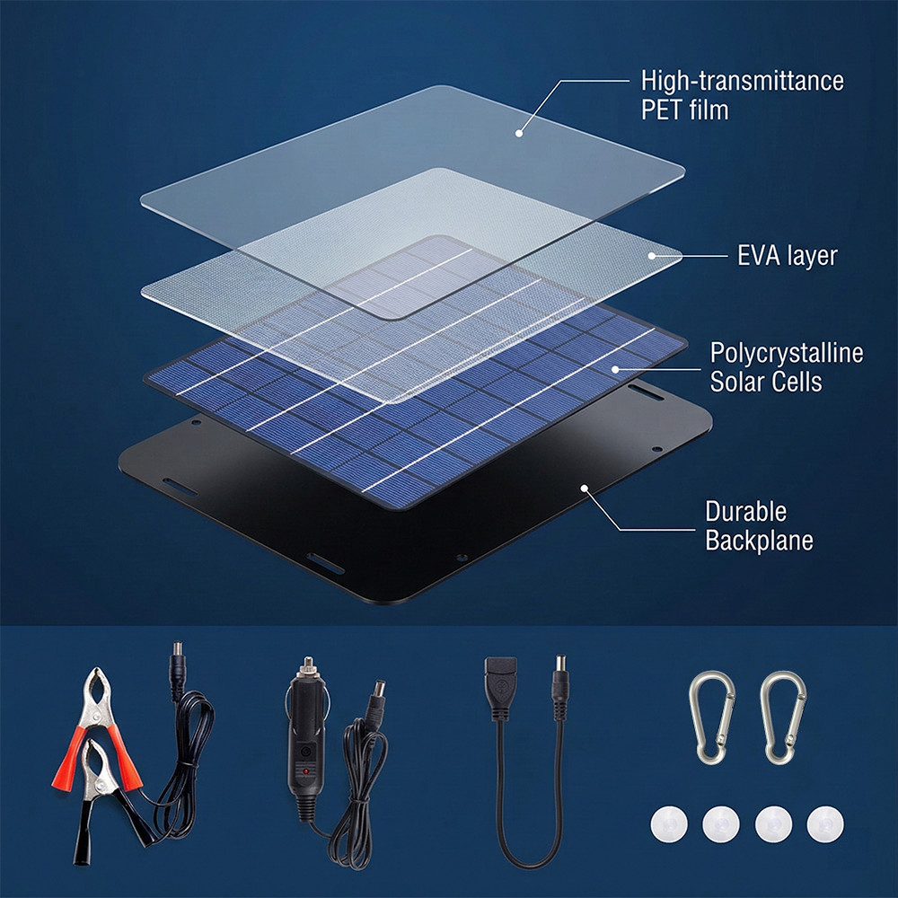Waterproof Solar Battery Maintainer USB Charger 30W 12Volt Car RV Tender Trickle