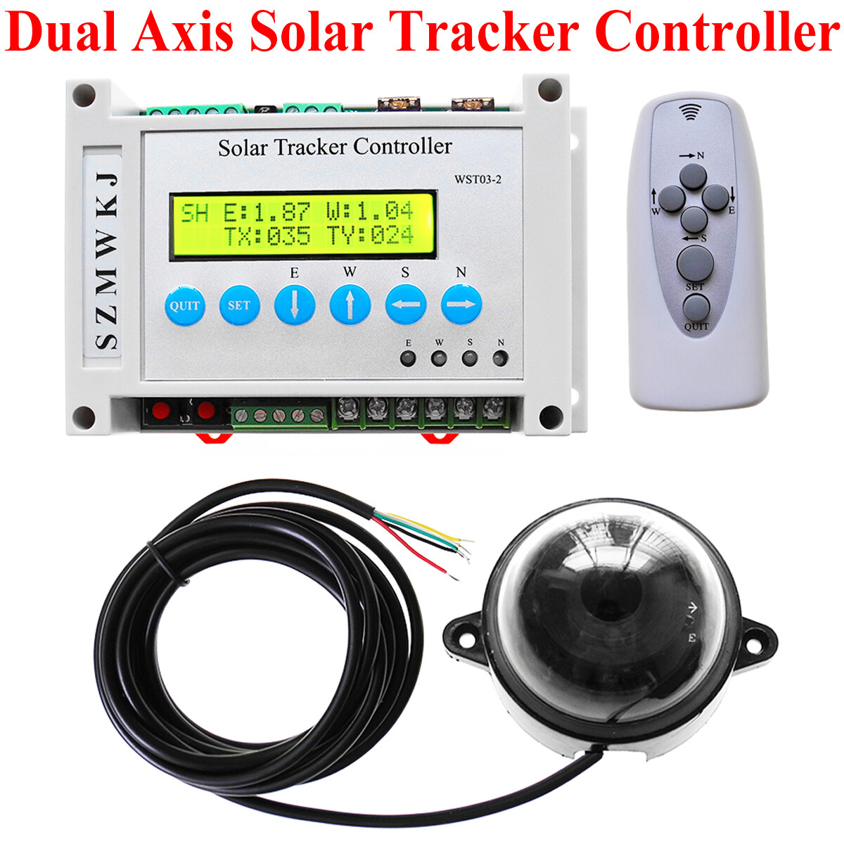 12V Solar Panel Tracking 6000N Dual Axis LCD Tracker Controller Anemometer Kits
