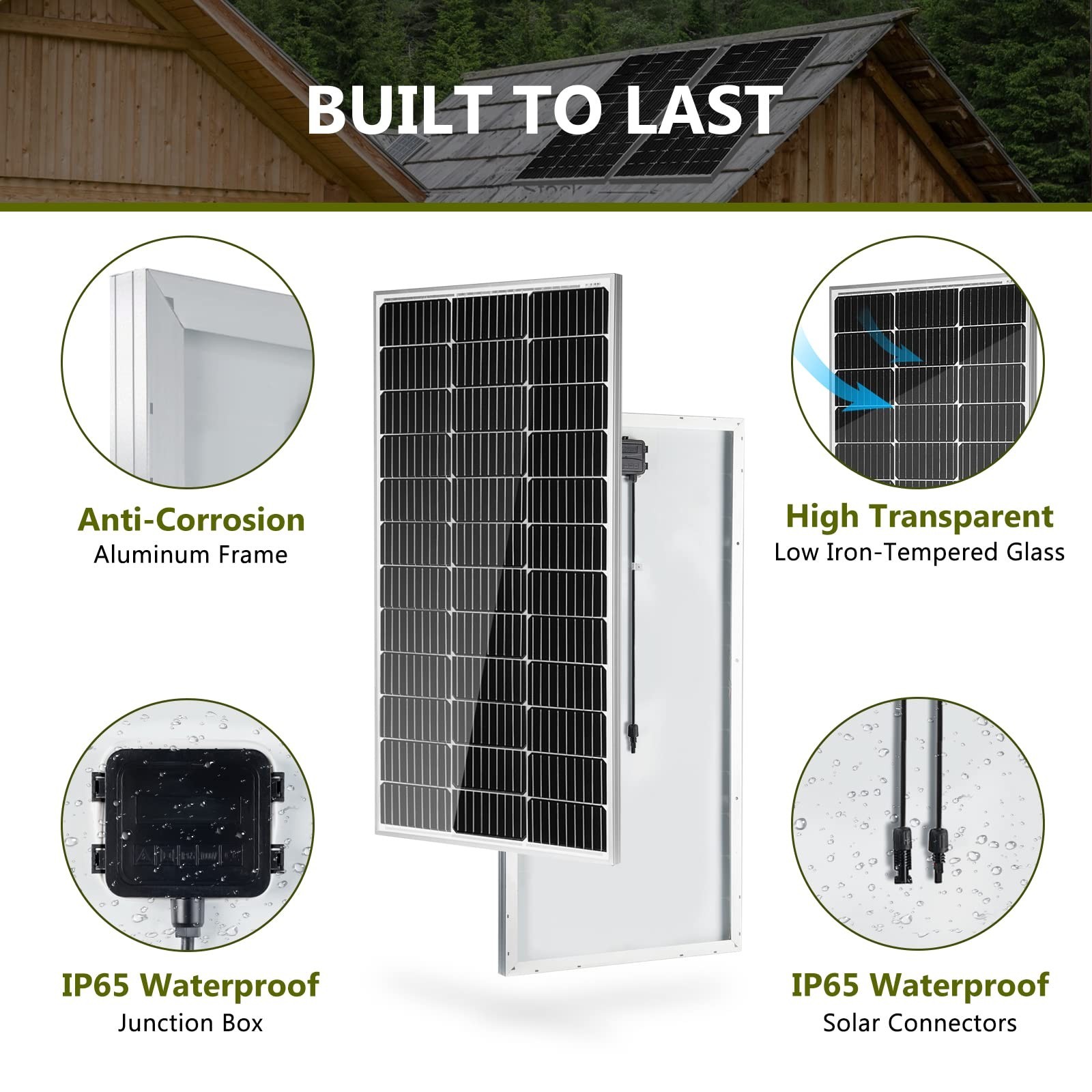 HQST 2pcs 100W 12V Monocrystalline Solar Panel, Up to 25% High Efficiency Mod…