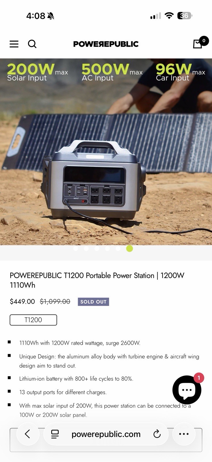 POWEREPUBLIC T1200 Portable Power Station | 1200W 1110Wh