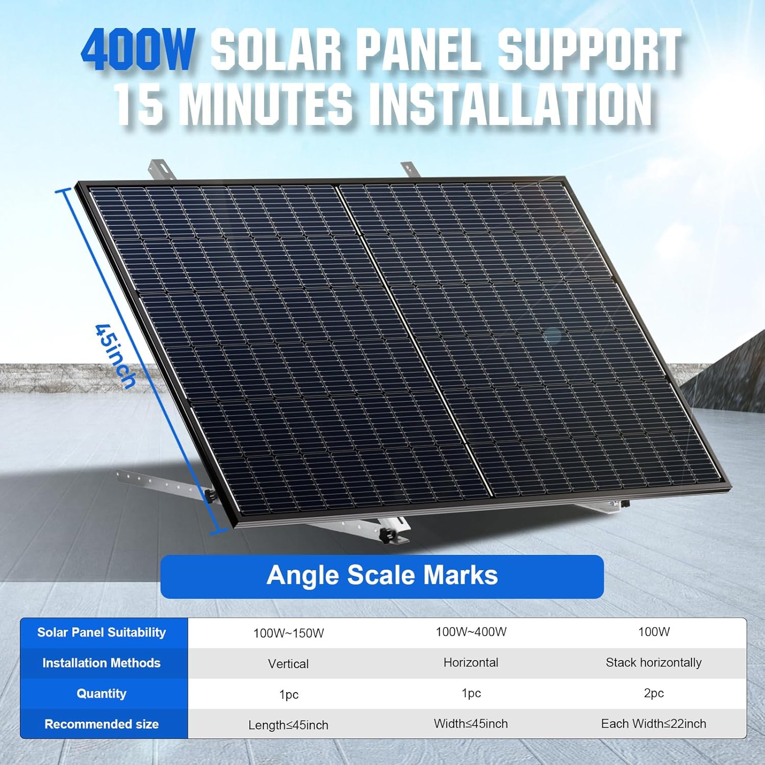 Adjustable Solar Panel Mount Brackets for Roof, RV, Boat – 2 Sets 45