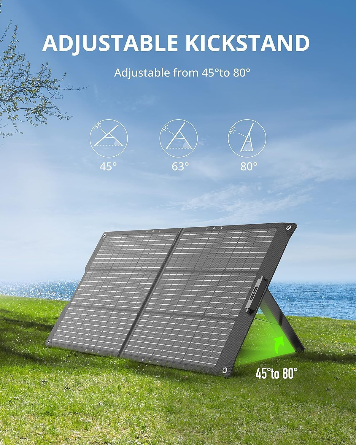 100W Portable Solar Panel, Foldable Solar Panels with Adjustable Kickstands, Un