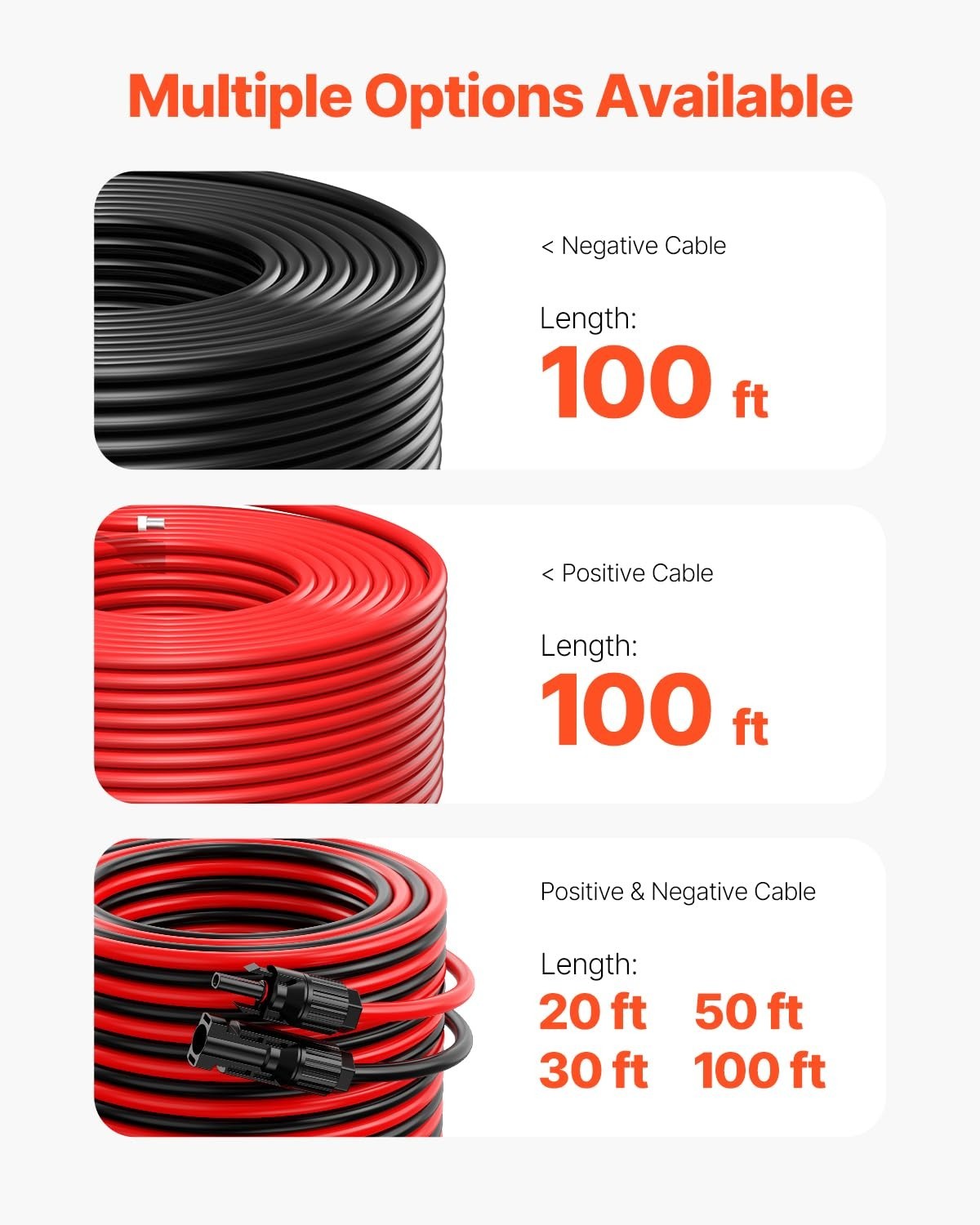 100FT Solar Panel Wire 10AWG Tinned Copper PV Cable IP67 Waterproof Outdoor Cord