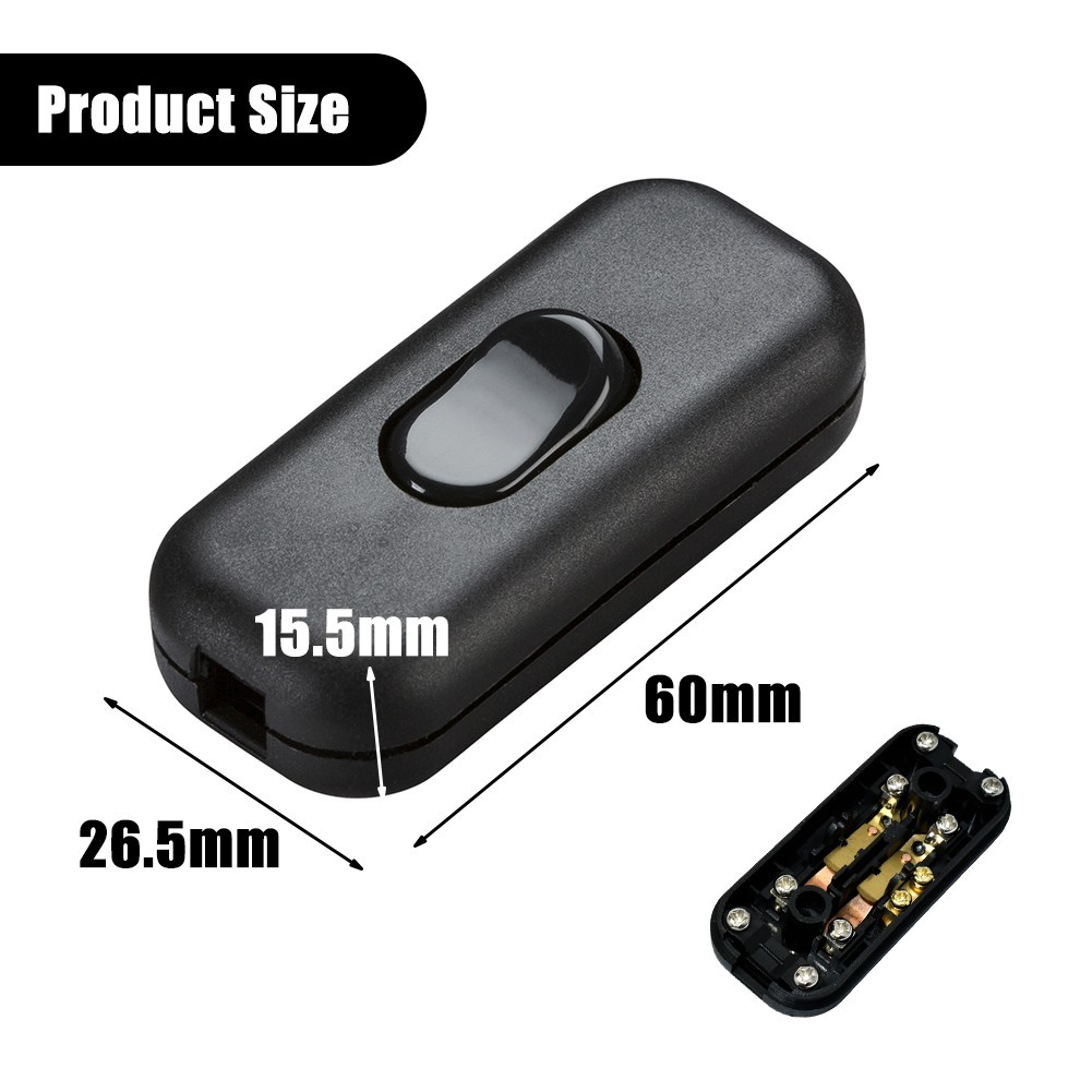 Inline Rocker Switch 6A 110-250V for Electric Lamps and Home Appliances