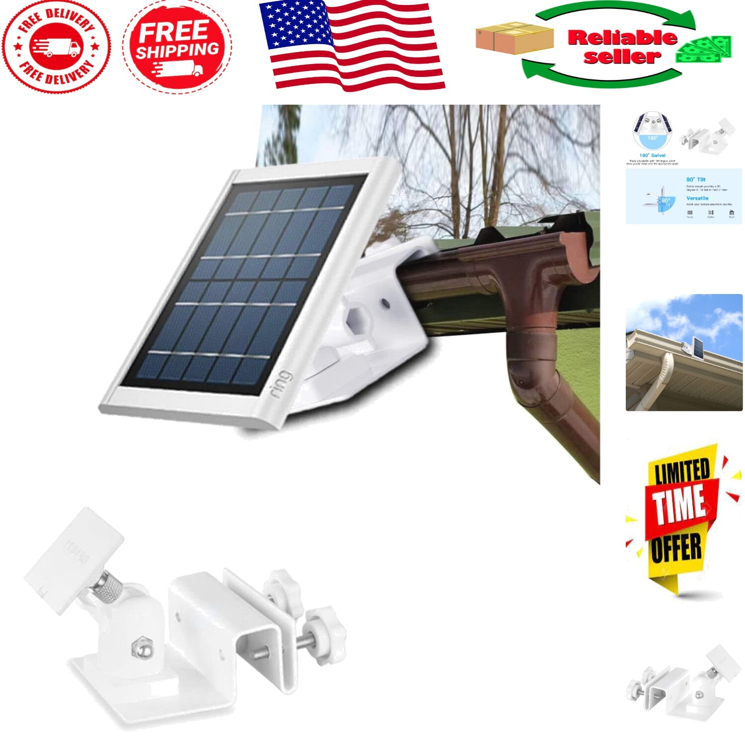 Weatherproof Gutter Mount for Ring Solar Panel – Adjustable and Easy Install