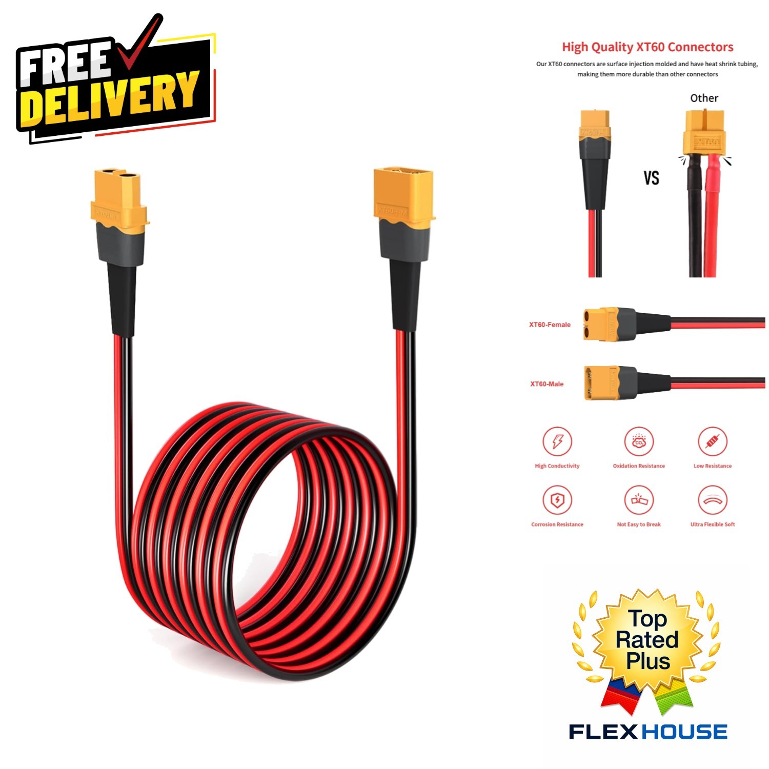 Efficient 10AWG 50FT XT60 Extension Cable for Seamless Outdoor Power Connections