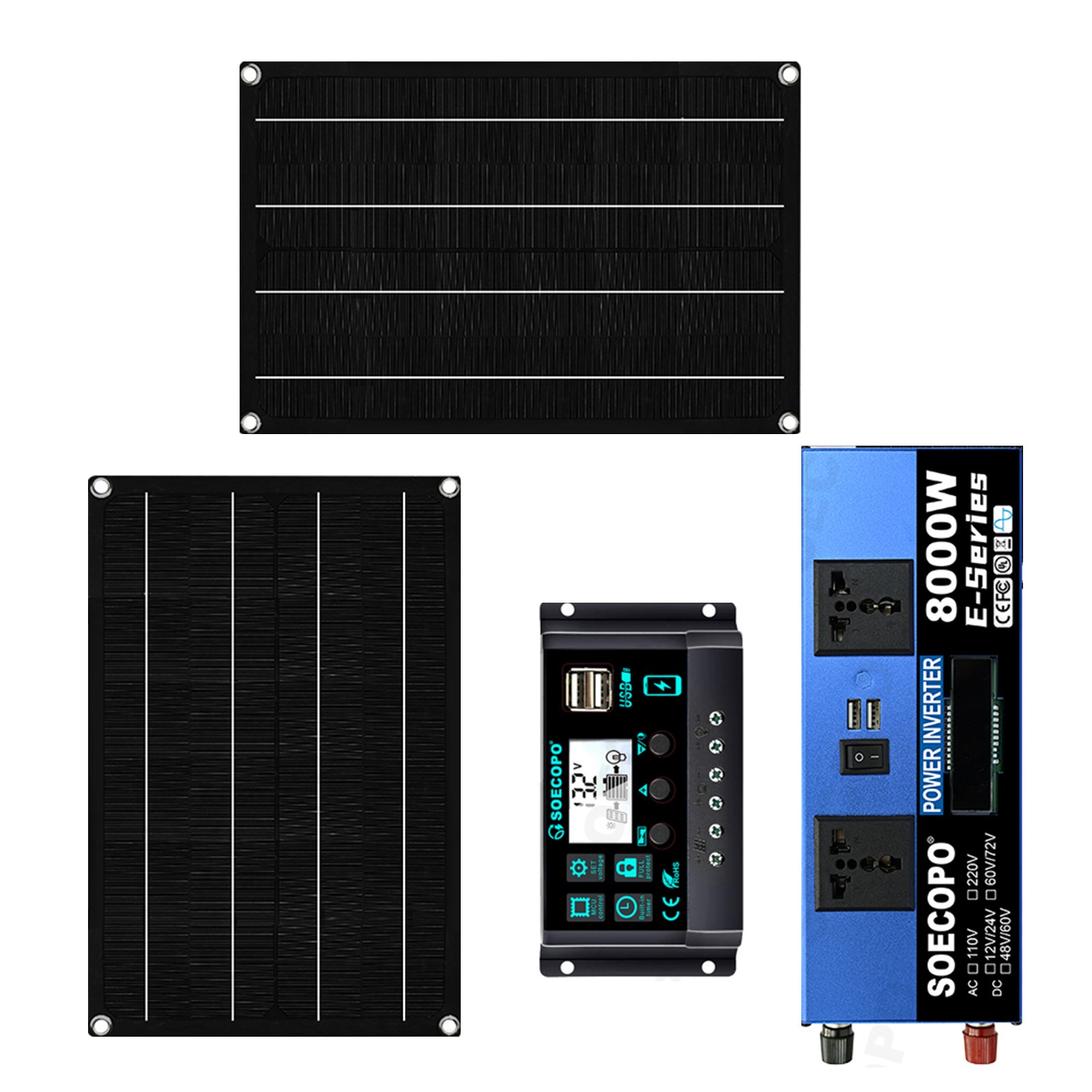 8000W Solar Generator Kit Inverter + 2 Rugged Solar Panels + 100A Controller