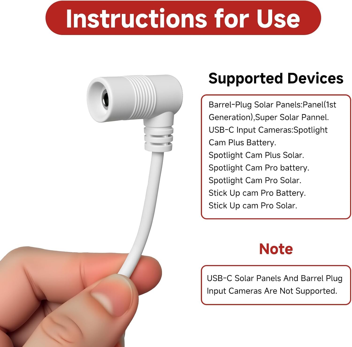 Barrel Adapter, USB-C Adapter Replacement Compatible with Ring Super Solar Panel