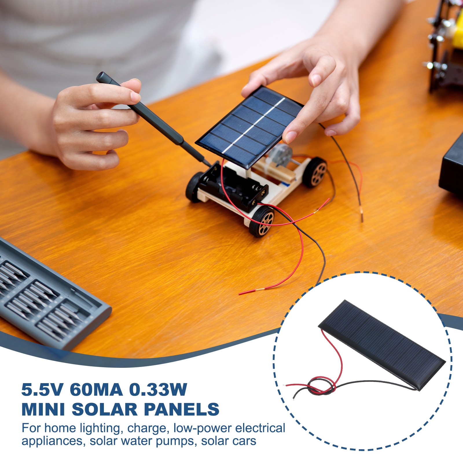 5 Pcs 5.5V 0.33W 60mA Mini Solar Panels with 2 Cable 90mm x 30mm