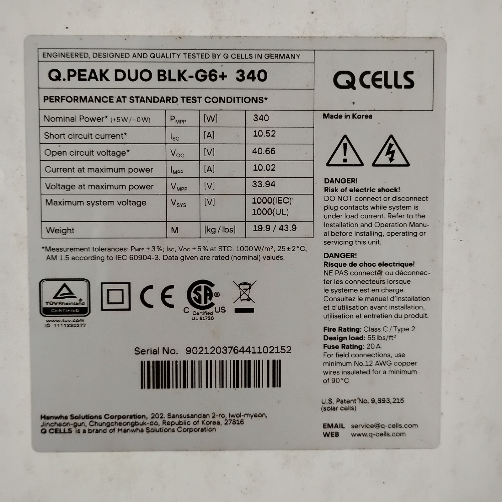 QCells 340W solar panels, model Q.PEAK DUO BLK-G6+