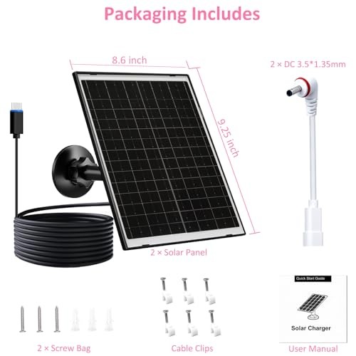 FUTUREZEN 10W Solar Panel for Ring Camera, DC 3.5×1.35mm & USB-C Solar 2 Black