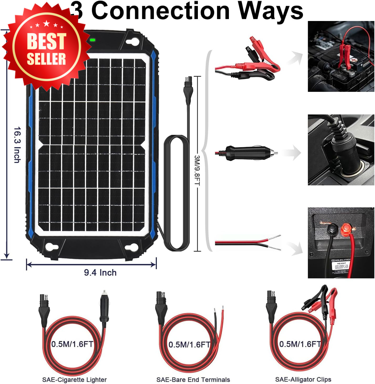 12W 12V Waterproof Solar Battery Charger Maintainer Pro MPPT Controller US