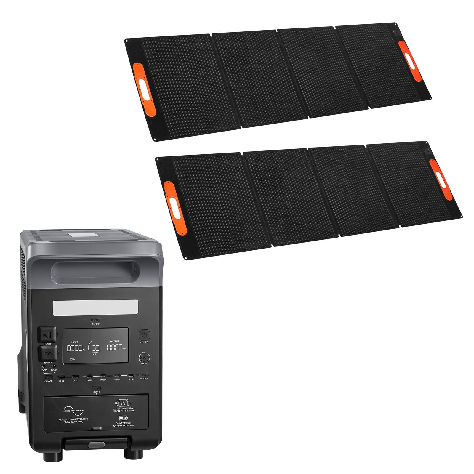 Solar Power Station: 3000W 3072Wh LiFePO4, 2x200W Panels, 15 Outlets