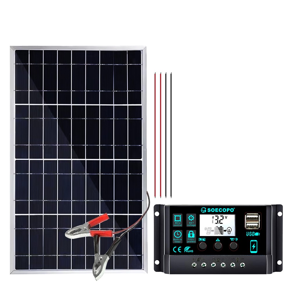 100W Portable Solar Panel with Battery Clips with 30A/60A/100A Controller to Dir