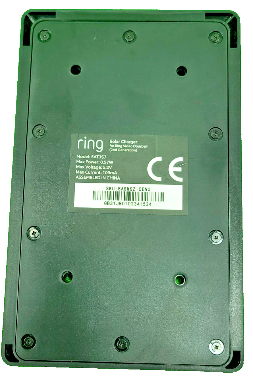 Ring 5AT3S7 Black Solar Charger Ring Battery Video Doorbell Micro USB